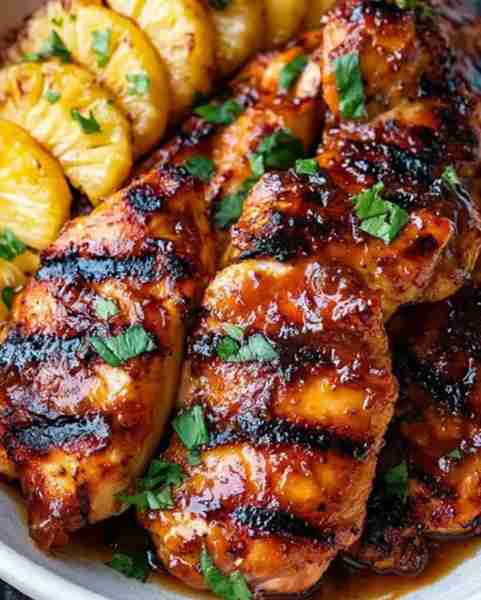 Hawaiian Grilled Chicken with Pineapple Glaze Ingredients: 2 pounds chicken thighs, boneless Huli Hu...
