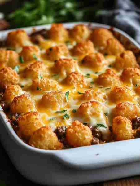 Cheesy Beef Tater Tot Casserole 🧀🍳🍲 When you need a warm, filling dinner the whole table will dev...