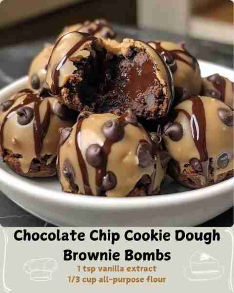 🍫 Chocolate Chip Cookie Dough Brownie Bombs 🎯 Ingredients: For the Brownie Base: 8 oz (about 1 cup...