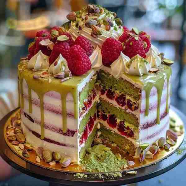 🍰 Heavenly Pistachio Raspberry Dream Cake 🍓🌰🍰 Ingredients: For the Cake: 1 1/2 cups all-purpose...