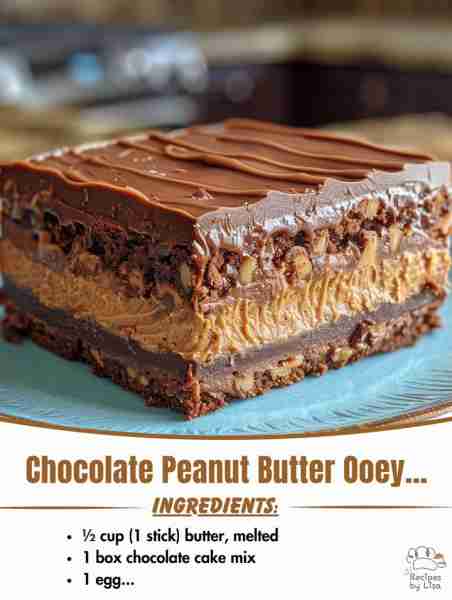 🍫🥜 Chocolate Peanut Butter Ooey Gooey Butter Cake – A Slice of Sweet Heaven 🛒 Ingredients: For th...