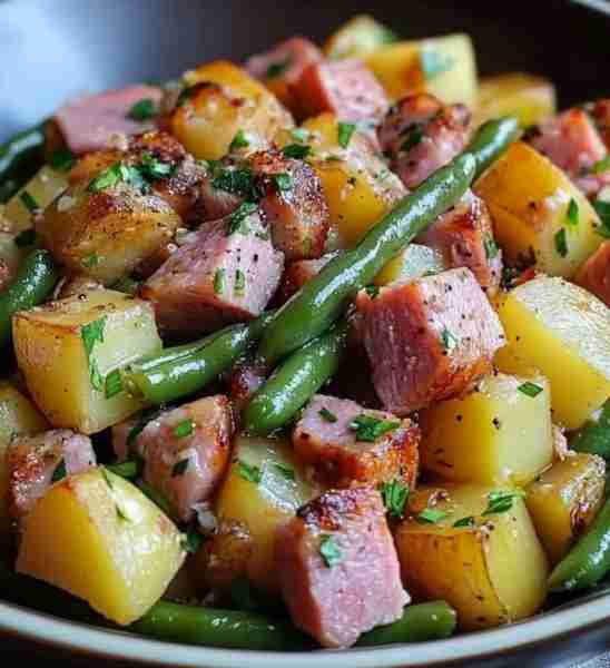 Crockpot Ham, Green Beans, and Potatoes Ingredients: 1 lb cooked ham, cubed 1 lb green beans, trimme...
