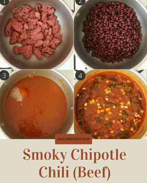 Smoky Chipotle Chili (Beef) Ingredients: Ground beef, kidney beans, chipotle in adobo, tomatoes, cum...