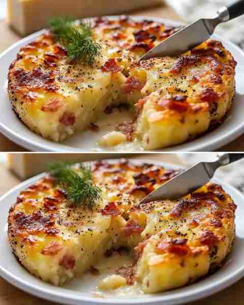 Potato cake with cheese and peppers
