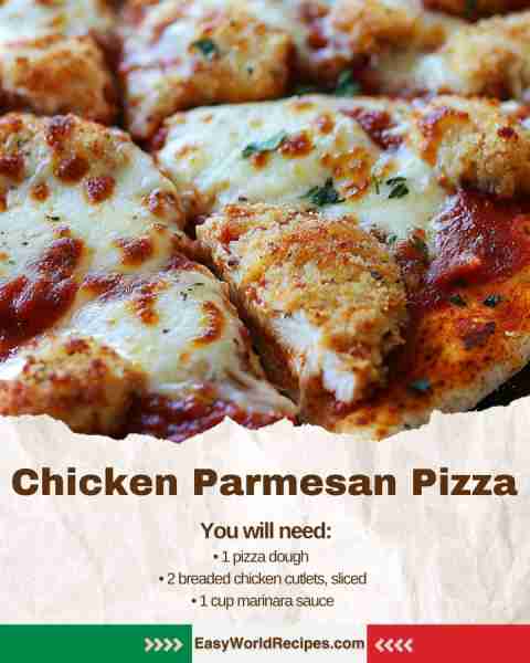 🇮🇹 Chicken Parmesan Pizza (Pizza Topped with Crispy Chicken) Crispy breaded chicken and melty mozzar...
