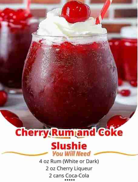 Cherry Rum and Coke Slushie A sweet and fizzy frozen treat perfect for hot days or a nostalgic twist...