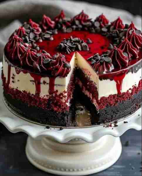Red Velvet Cookie Dough Cheesecake Ingredients: For the Cookie Base: • 2 cups (200 g) crushed chocol...
