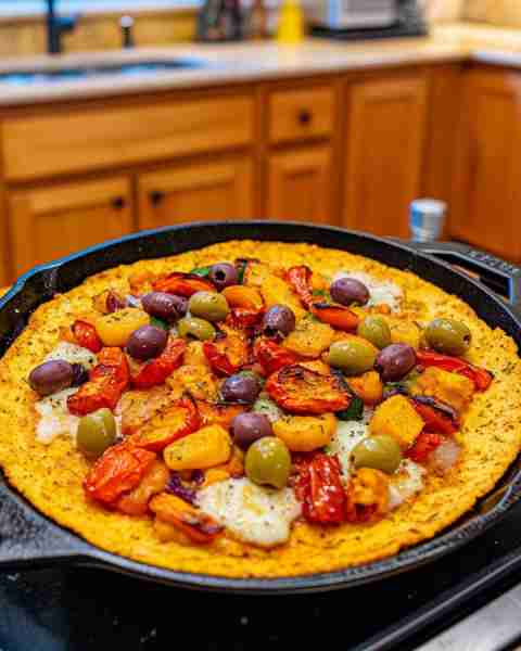 Simple Vegan Chickpea Socca Pizza Easy & Healthy One-Pan Meal 🥣🌱 Ingredients: For the Socca Crust:...