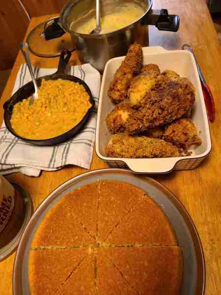 Supper tonight in southeast ky consists of homemade buttermilk fried chicken, mashed potatoes, cream...