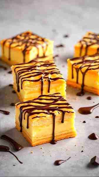 VANILLA CUSTARD CREAM SQUARES WITH CHOCOLATE DRIZZLE Ingredients For the Custard Filling: 2 cups who...