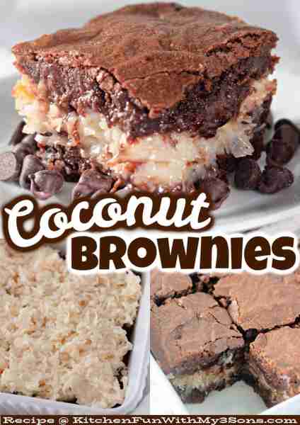 Full Recipe 👇 COCONUT STUFFED BROWNIES - it's like a Mounds Bar in Brownie form! 🥥🍫