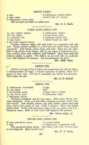 🍋 Delicious Recipes from The Gertrude Bobbitt Circle Cookbook from 1948…..Lemon Tarts….Park Lane Le...