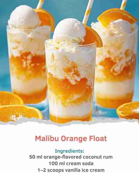 Get ready to sip on a tropical delight with this Malibu Orange Float! It's the perfect combination o...