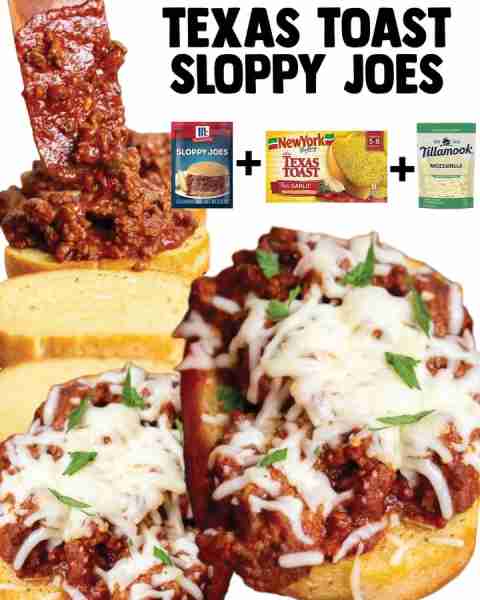 Texas Toast Sloppy Joes 😋 **Ingredients** ▢ Sloppy joe mix ▢ Sloppy Joe mix ▢ Mozzarella cheese ▢ G...