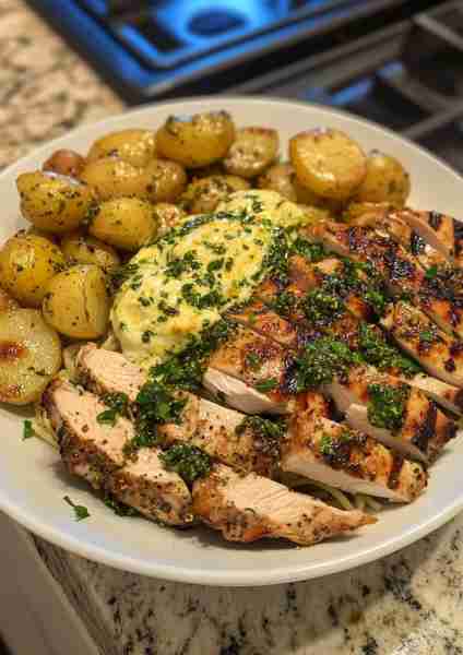 🇬🇷🌿🐔 Greek Chicken Alfredo & Garlic Potatoes with Spicy Hot Honey Tahini Pesto—a Mediterranean del...