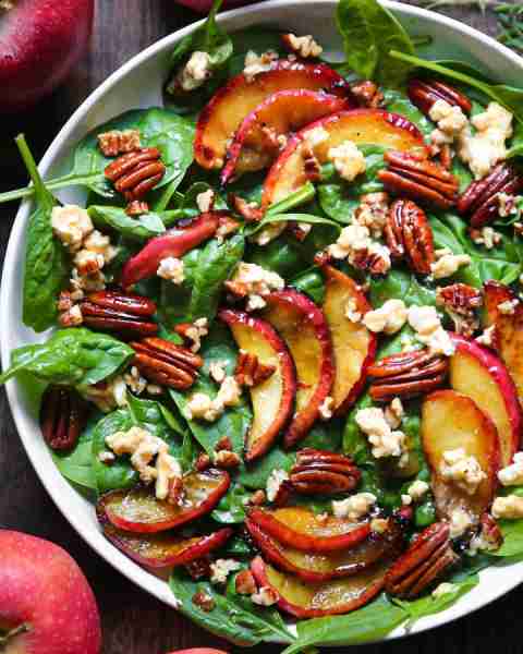 Apple Spinach Salad with Pecans, Goat Cheese, and Maple-Lime Dressing. 🍎🍏