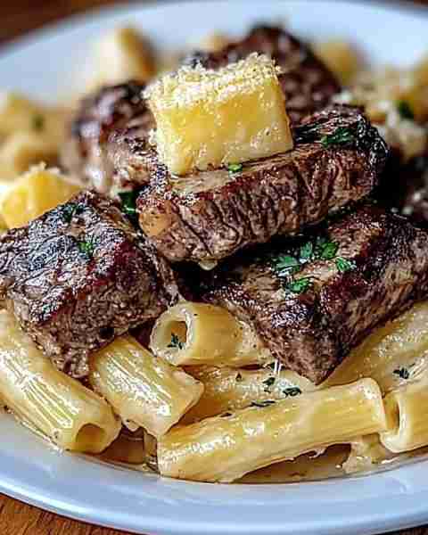 Garlic Butter Steak Tips with Cheesy Rigatoni 🍝🧄 Savor a delightful dinner with these flavorful ga...