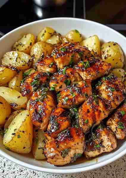 🍯🌿🐔 Hot Honey Greek Chicken Alfredo with Fig-Balsamic Pesto and Roasted Garlic Potatoes—a Mediter...
