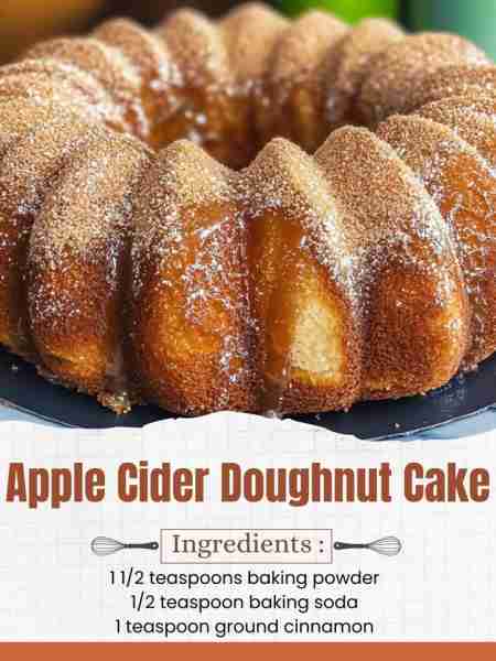 Apple Cider Doughnut Cake Ingredients: 2 cups all-purpose flour 1 1/2 teaspoons baking powder 1/2 te...