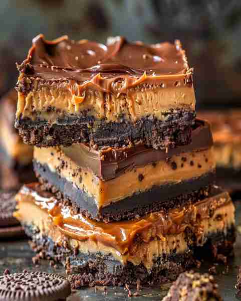 Dulce de Leche Chocolate Cheesecake Bars Ingredients: For the Crust: 2 cups crushed chocolate sandwi...