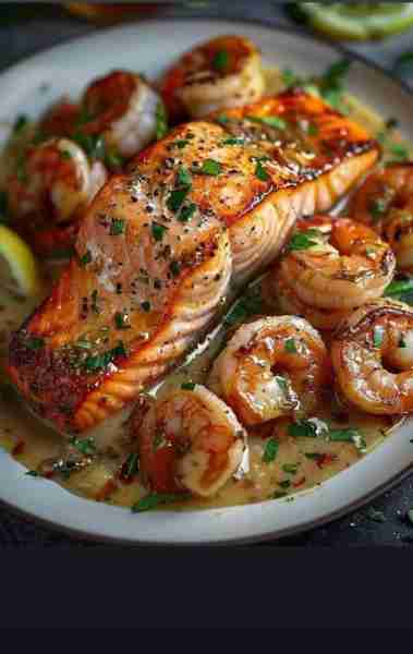 Garlic Butter Shrimp and Salmon. Ingredients: For the salmon: 2 salmon fillets (skin on) 2 tablespoo...