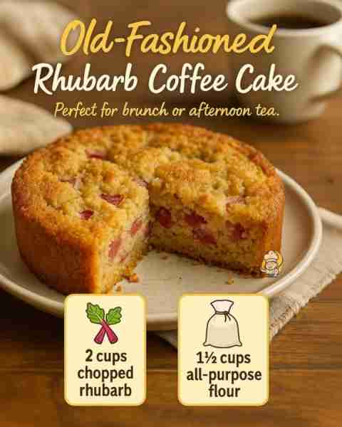 Old-Fashioned Rhubarb Coffee Cake 🍰 A cozy, crumbly favorite perfect for brunch or anytime you’re c...