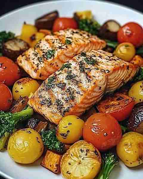 Herb-Roasted Salmon with Veggies 🍣🥦 Bring vibrant flavors and wholesome ingredients together with...