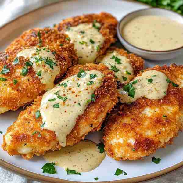 🍗 CRISPY CHICKEN WITH CREAMY DIJON SAUCE 😋 Your new favorite 📝 INGREDIENTS: For the Chicken: 4 bo...