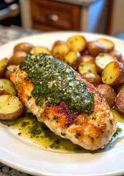 🍄🌿🐔 Creamy Garlic Parmesan Chicken with Truffle Pesto Potatoes—an elegant and flavorful dish! Cri...
