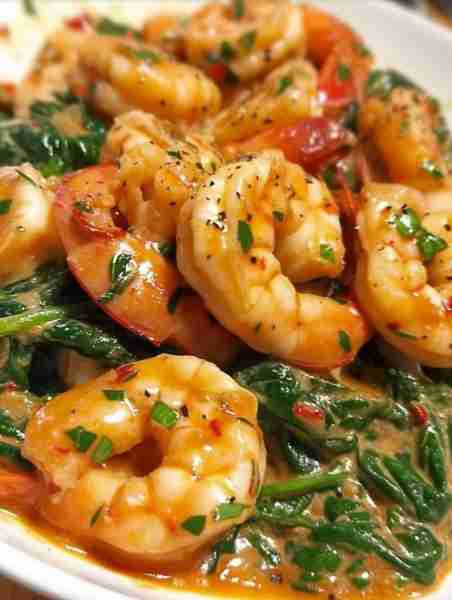 Creamy Shrimp and Crab Spinach 🦐🦀🌿 Ingredients: 1/2 pound shrimp, peeled and deveined 1/2 pound c...