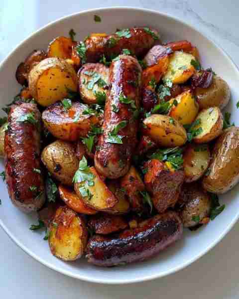 WOULD YOU EAT THIS OVEN ROASTED SMOKED SAUSAGE AND POTATOES 🥔🌭🔥 OMG DON'T LOSE THIS RECIPE! This...