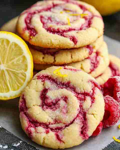 Lemon Raspberry Swirl Cookies Ingredients: 1 ½ cups all-purpose flour ½ teaspoon baking powder ¼ tea...