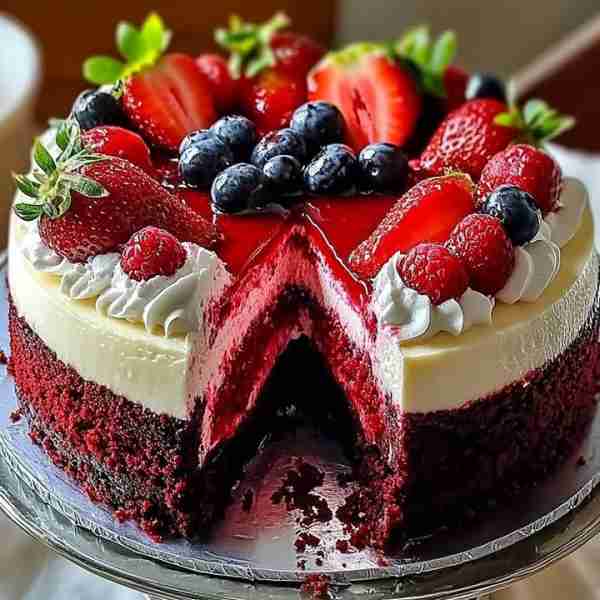 Red Velvet Strawberry Cheesecake 🍰🍓❤️ This indulgent Red Velvet Strawberry Cheesecake combines the...