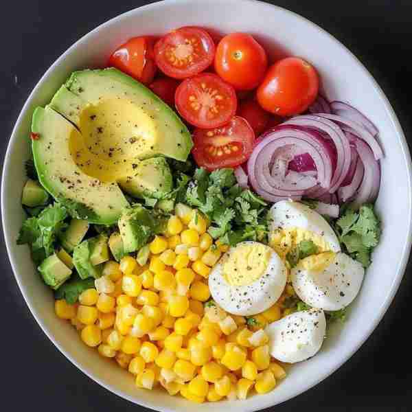 🥑🌽 Avocado & Corn Protein Salad 🍅🥚 🥗 Ingredients: 1 🥑 avocado, diced 1 cup 🌽 cooked corn 2 🥚...