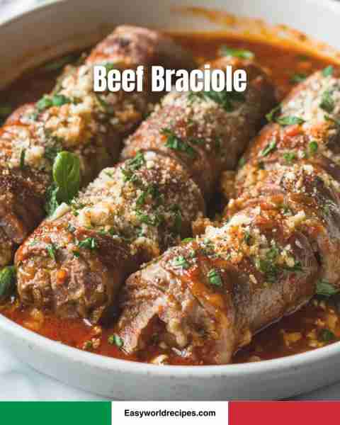 🥩 Beef Braciole 🇮🇹🍅 Tender beef rolls stuffed and simmered in rich tomato sauce—Italian Sunday din...