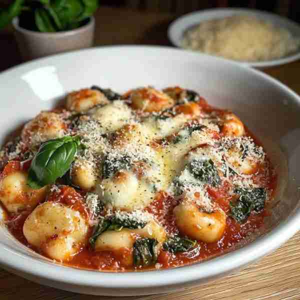 Spinach and Ricotta Gnocchi with Tomato Sauce and Melted Cheese 🍝🧀 Ingredients: 500g fresh spinach...