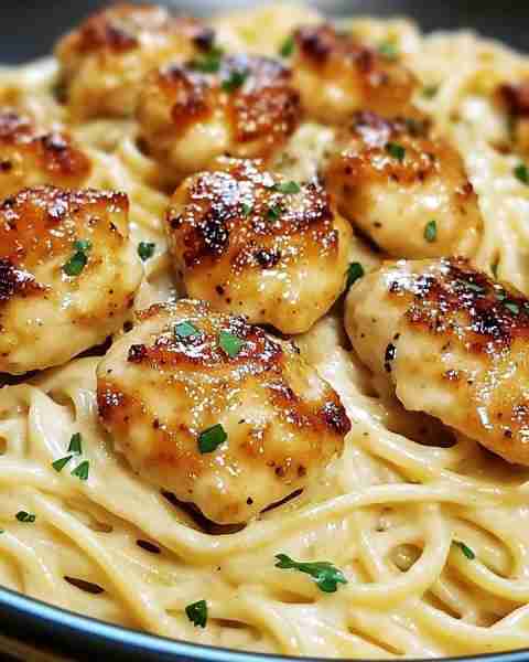 Garlic Butter Chicken Bites with Creamy Parmesan Pasta 🍗🧄 Satisfy your cravings with these mouthwa...