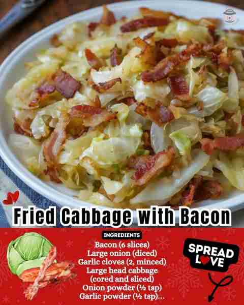 Fried Cabbage with Bacon, Onion & Garlic 😋 Ingredients: • 6 slices bacon • 1 large onion, diced • 2...