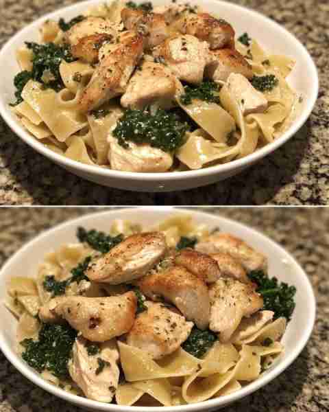 Chicken and Kale Pasta with Garlic Lemon Sauce Zesty Garlic Lemon Chicken Pasta with Fresh Kale Ingr...