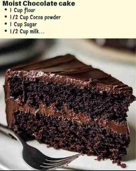 Moist Chocolate cake Ingredients ▪︎1 Cup flour ▪︎1/2 Cup Cocoa powder ▪︎1 Cup Sugar ▪︎1/2 Cup milk ▪...