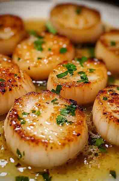 Seared Scallops with Garlic Butter. Ingredients: 1 lb large sea scallops (peeled and cleaned) 2 tab...