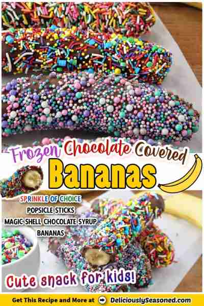 FROZEN CHOCOLATE COVERED BANANAS! Fresh bananas are dipped in melted chocolate & covered in sprinkle...