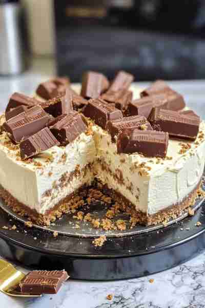 No-Bake KitKat Cheesecake 🍫🍰 Ingredients: For the Crust: - 2 cups digestive biscuit crumbs - 1/2 c...