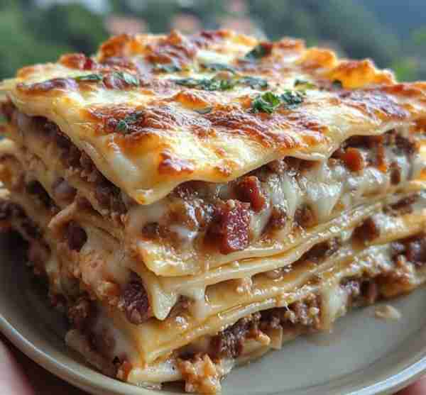 Parmesan Garlic Bacon Cheeseburger Lasagna 🧄🥓🍔🧀 Ingredients: 12 lasagna noodles, cooked al dente...