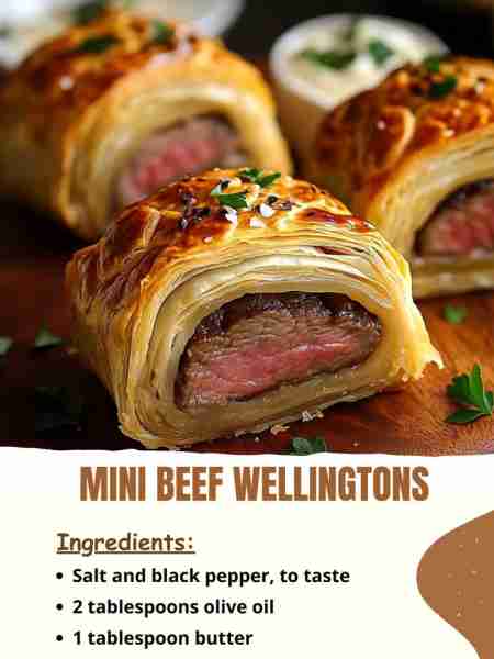 Mini Beef Wellingtons Ingredients: Salt and black pepper, to taste 2 tablespoons olive oil 1 tablesp...