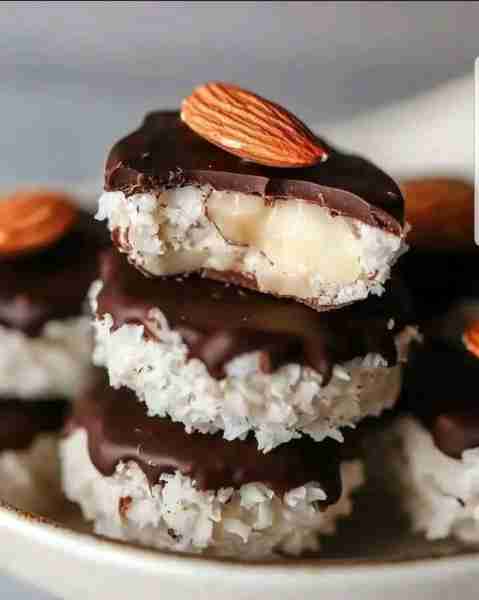 Healthy Almond Joys Ingredients: - 3 cups unsweetened finely shredded coconut - ¼ cup maple syrup or...