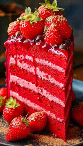 RED VELVET STRAWBERRY LAYER CAKE Ingredients For the Red Velvet Cake: 2½ cups all-purpose flour 1½ c...