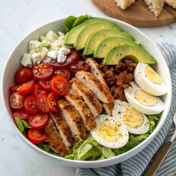 Chicken Avocado Salad Bowl 🥑🍗🥚🍅 Ingredients: 1 grilled chicken breast, sliced 🍗 1 avocado, slic...