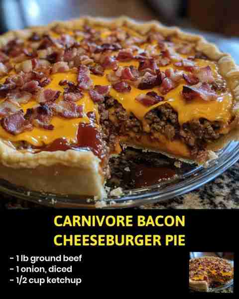 Carnivore Bacon Cheeseburger Pie Who can resist a delicious, hearty bacon cheeseburger pie? This rec...