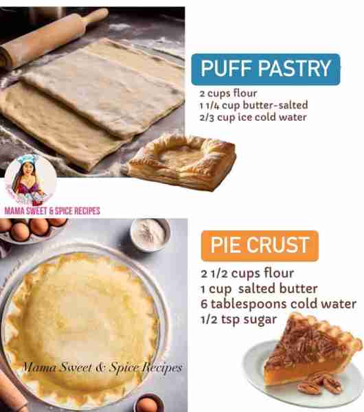 Only few ingredients to make these homemade dough! Puff Pastry Dough versus Pie Crust Dough 1. Only...